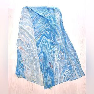 Vintage Blue silk chiffons Italian bargello design scarf rolled edge